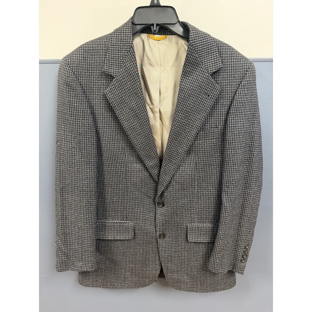 40R Mens Vtg Bill Blass Blazer Multicolor Houndstooth 100% Wool SportCoat USA
